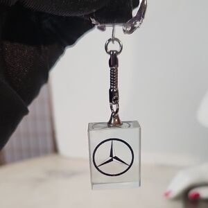 Mercedes-Benz Silvertone Glass Keychain with Logo